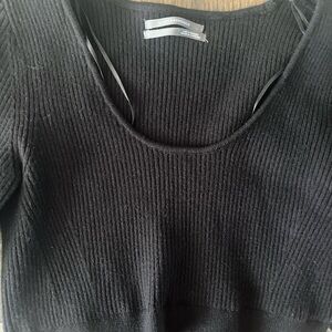 Anthropologie Fulton Black Long Sleeve Pleated Knit Dress